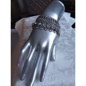 Chico's Multi Strand Silver Tone Womens Chain Bracelet Rhinestones Stretch